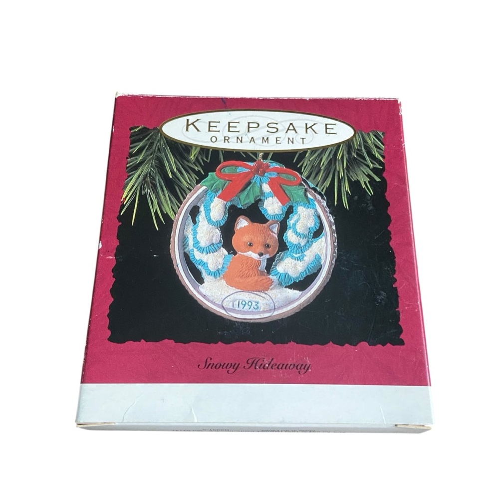 Vintage 1993 Hallmark Snowy Hideaway Keepsake Christmas Ornament Fox In Box VGC